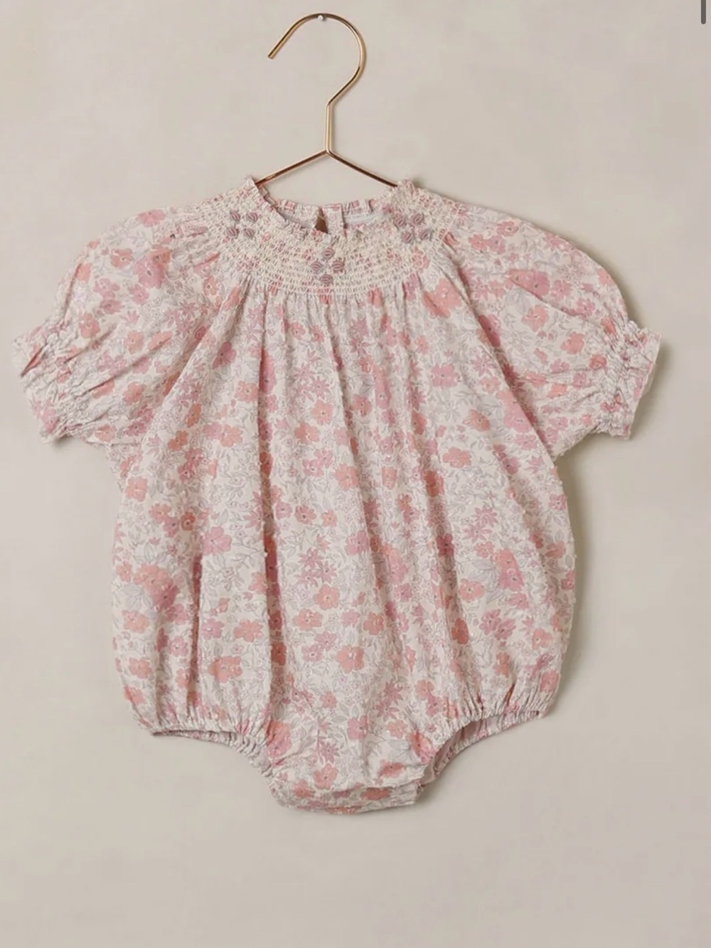 Baby Pink Floral Smocked Bubble Romper - Kids Dresses